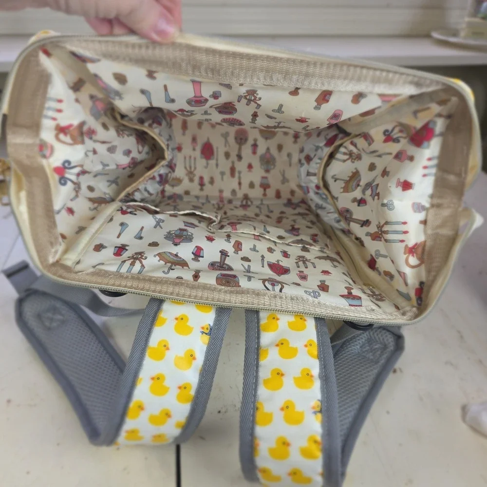 Yellow Rubber Duck Print Washable Waterproof Backpack Diaper Bag Travel - Picture 9 of 15
